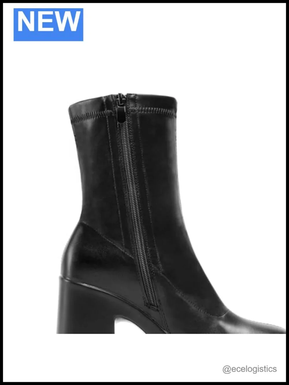 Chunky Block Heel Ankle Boots - Square Toe Platform Booties - Stretch PU Upper